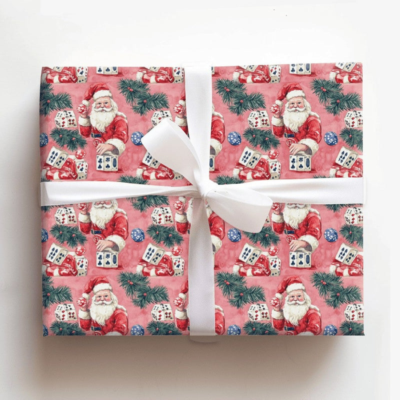 Dice and Cards Holiday Gift Wrap, Casino Santa Christmas Wrapping Paper, Humorous Gambling Xmas Wrapping Paper