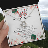 18k Gold Finish Knot Pendant Necklace, Love Knot Necklace for Wife, Cubic Zirconia Message Card Jewelry, Christmas Present for Her