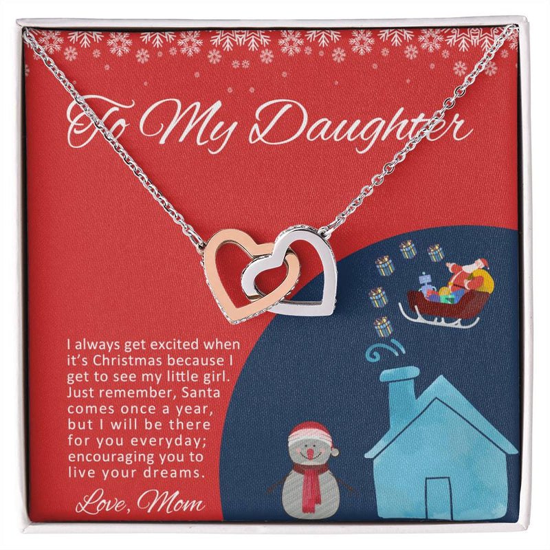 Cubic Zirconia Double Heart Pendant, To My Daughter Interlocking Hearts Necklace, Surgical Steel Christmas Present for Daughter from Mom