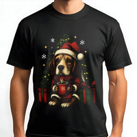Adorable Puppy in Santa Hat Shirt, Beagle Christmas T-Shirt, Festive Dog Lover Holiday Graphic Tee, Xmas Pet Apparel Present for Women Men