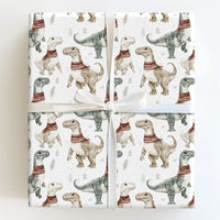 Watercolor T-Rex Gift Wrap, Dinosaur Christmas Wrapping Paper, Holiday Dino Wrapping Paper, Winter Dino Gift Wrap, Kids Christmas Paper