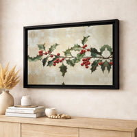Vintage Red Berry Canvas Print, Christmas Holly Branch Canvas Art, Botanical Holiday Canvas Wall Art, Winter Holly Wall Decor, Xmas Present