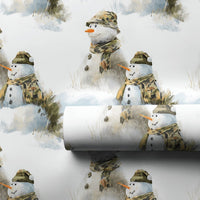 Military Camouflage Gift Wrap, Camo Snowman Christmas Wrapping Paper, Patriotic Winter Holiday Wrapping Paper, Snowman Gift Wrap Roll