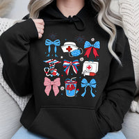 Holiday Bows Nurse Hooded Sweatshirt, Medical Nurse Christmas Hoodie, Festive Healthcare Pullover Hoodie, Xmas Nursing Student Present for Her