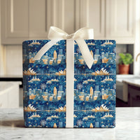Opera House Skyline Gift Wrap, Sydney Christmas Wrapping Paper, Australian Harbour Bridge Wrapping Paper, Navy Blue Holiday Gift Wrap Roll