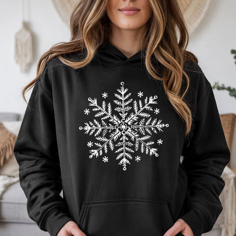 Pine Tree Winter Holiday Sweatshirt, Snowflake Christmas Hoodie, Comfy Forest Xmas Pullover, Seasonal Christmas Aesthetic Present