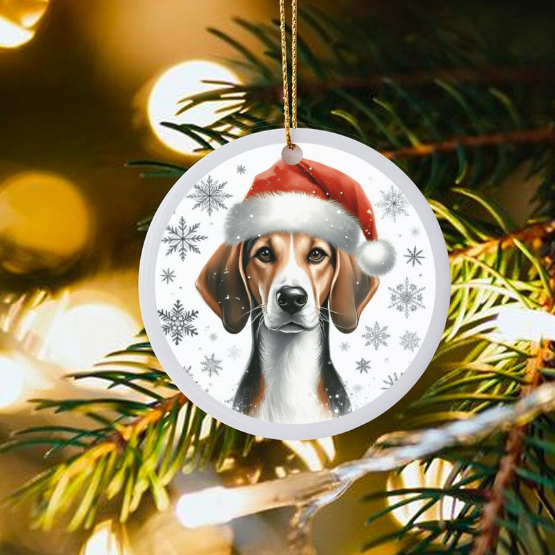 Santa Hat Puppy Ceramic Ornament, Adorable Beagle Christmas Ornament, Winter Dog Tree Hanging Ornament, Pet Lover Holiday Decor Present Keepsake