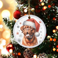 Santa Hat Dog Ceramic Ornament, Dogue de Bordeaux Christmas Ornament, Festive Puppy Holiday Ornament, French Mastiff Pet Lover Tree Present