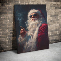 Sunglasses Cigar Santa Canvas Print, Cool Santa Claus Canvas Wall Art, Humorous Retro Christmas Canvas Decor, Quirky Holiday Wall Hanging