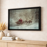 Snowy Reindeer Christmas Canvas, Santa Sleigh Canvas Wall Art, Winter Holiday Wall Decor, Vintage Xmas Canvas Print, Festive Home Present