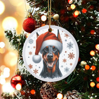 Doberman Christmas Tree Ornament, Doberman Pinscher Santa Hat Ornament, Adorable Dog Breed Ceramic Ornament, Pet Lover Xmas Decor, Puppy Present