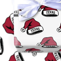 Lone Star Holiday Gift Wrap, Texas Santa Hat Christmas Wrapping Paper, Red Texas Typography Wrapping Paper, Festive Texas Holiday Gift Wrap