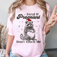 Humorous Christmas Raccoon Shirt, Feral and Pregnant T-Shirt, Adorable Holiday Maternity Graphic Tee, Trash Panda Humor Tee, Mom Present