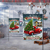 All Hearts Come Home for Christmas Yard Flag, Christmas Red Truck Garden Flag, Vintage Red Truck Holiday Garden Flag, Winter Lawn Decor