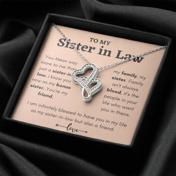Interlocking Hearts Pendant, Sister in Law Double Heart Necklace, 14K White Gold Over Stainless Steel Birthday Christmas Jewe