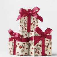 Santa Hat Poinsettia Dog Gift Wrap, White Pittie Christmas Wrapping Paper, Pitbull Holiday Wrapping Paper Roll