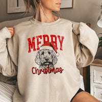 Santa Hat Dog Holiday Sweatshirt, Labradoodle Christmas Sweatshirt, Doodle Dog Mom Xmas Sweater, Adorable Winter Pet Lover Crewneck Present