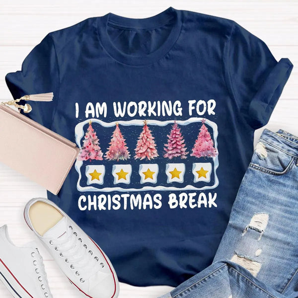 Pink Tree Holiday Graphic Tee, Working for Christmas Break T-Shirt, Humorous Teacher Christmas Shirt, Office Worker Holiday B