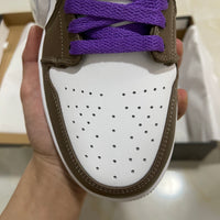 Low Top Sneakers, White Purple Brown Colorway, Lace Up Design, Casual Gift for Sneaker Fans
