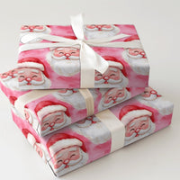 Watercolor Santa Face Gift Wrap, Pink Santa Claus Wrapping Paper, Pastel Pink Christmas Wrapping Paper, Adorable Holiday Santa Wrapping Paper