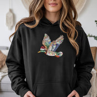 Santa Hat Duck Hoodie, Mallard Duck Christmas Hoodie, Humorous Xmas Duck Hunting Hooded Sweatshirt, Winter Birding Duck Lover Hoodie Present