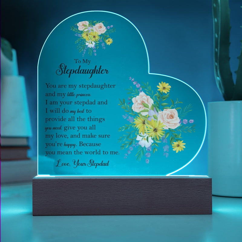 Floral Stepdaughter LED Night Light Plaque, Stepdaughter Acrylic Heart Plaque, Sentimental Desk Sign Plaque, Christmas Birthday Present