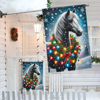 Winter Snow Scene Yard Flag, Horse Christmas Garden Flag, Festive Wreath Double Sided Outdoor Flag, Holiday Equestrian Lawn Decor