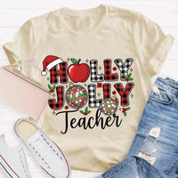 Apple Santa Hat Graphic Tee, Personalized Teacher Christmas Shirt, Custom Name Holiday T-Shirt, Adorable Educator Xmas Tee, Teacher Holiday Present