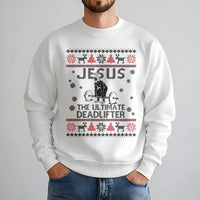 Humorous Gym Xmas Sweatshirt, Jesus Deadlifter Ugly Christmas Sweatshirt, Christian Weightlifting Holiday Sweatshirt, Fitness Lover Sweater