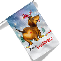 Humorous Weiner Dog Holiday Yard Flag, Dachshund Christmas Garden Flag Merry Kiss My Ass, Double-Sided Xmas Outdoor Lawn Decor