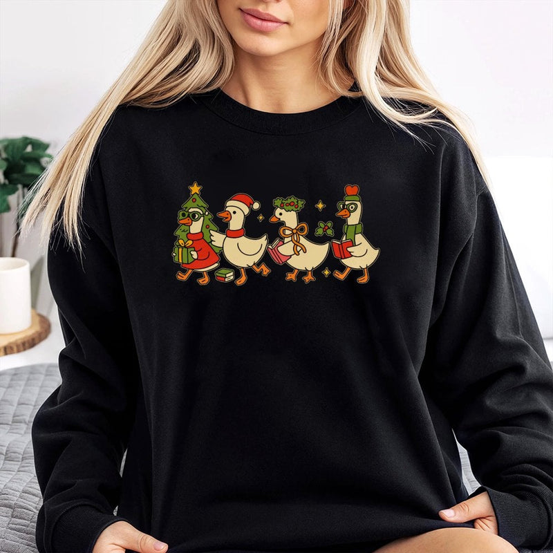 Adorable Festive Goose Reading Crewneck, Christmas Duck Sweatshirt, Bookish Holiday Book Lover Sweater, Teacher Xmas Pullover Present for Her