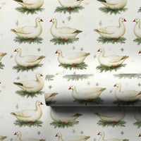 Winter Bird Holiday Gift Wrap, Snow Geese Christmas Wrapping Paper, Pine Bough Festive Wrapping Paper, Rustic Nature Present Wrap Roll