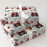 Adorable Bear Holiday Gift Wrap, Santa Hat Panda Christmas Wrapping Paper, Watercolor Christmas Panda Wrapping Paper, Winter Animal Present Wrap