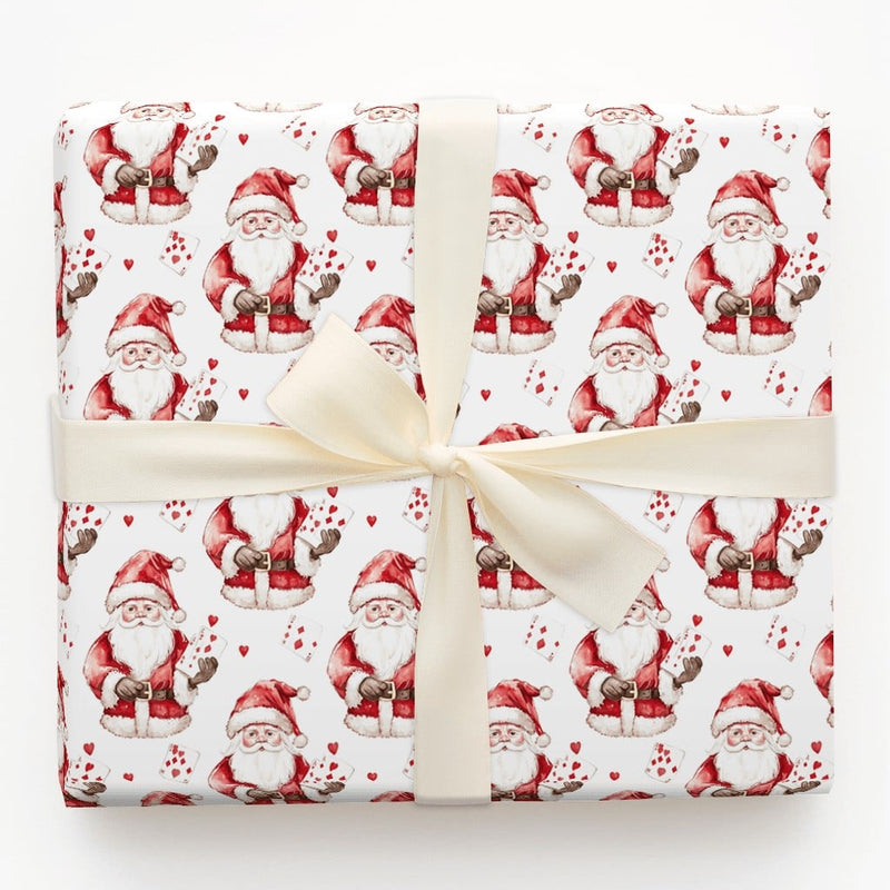 Poker Christmas Gift Wrap, Playing Card Santa Wrapping Paper, Watercolor Santa Claus Wrapping Paper, Card Player Holiday Gift Wrap Roll