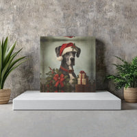 Santa Hat Dog Holiday Canvas Print, Great Dane Christmas Square Canvas, Adorable Winter Pet Wall Art, Stretched Canvas Christmas Dog Present