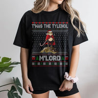 Humorous Frog Ugly Christmas Sweater Shirt, T'was the Tylenol M'Lord T-Shirt, Sarcastic Meme Graphic Tee, Medieval Meme Christmas T-Shirt