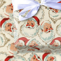 Retro Christmas Gift Wrap, Vintage Santa Claus Faces Wrapping Paper, Classic Holiday Wrapping Paper, Nostalgic Santa Present Paper Roll