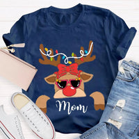 Custom Name Holiday Shirt, Christmas Elk and Bow T-Shirt, Festive Deer Graphic Tee, Personalized Xmas T-Shirt, Matching Family Holiday Present