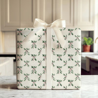 Pink Bow Gift Wrap, Watercolor Mistletoe Wrapping Paper, Holiday Botanical Wrapping Paper, Elegant Winter Christmas Gift Wrapping Paper