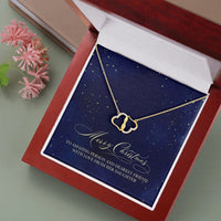 10K Solid Gold Diamond Double Heart Pendant Necklace, Interlocking Heart Necklace, LED Box, Christmas Jewelry Present for Friend from Daughter