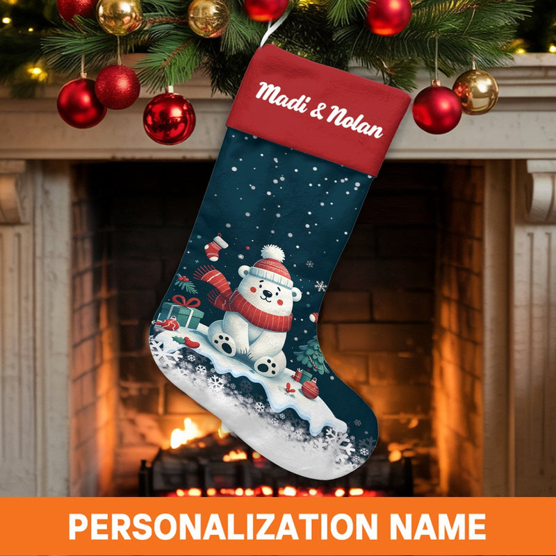 Adorable Winter Holiday Stocking, Polar Bear Christmas Stocking, Comfy Christmas Stocking, Nordic Animal Fireplace Mantel Decor, Family Present