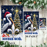 Joyeux Noel Pelican Yard Flag, Louisiana Christmas Garden Flag, Double Sided Fleur de Lis Cajun Flag, Holiday Porch Decor Gulf Coast Present