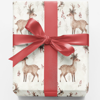 Adorable Reindeer Scarf Holiday Gift Wrap, Christmas Reindeer Wrapping Paper, Festive Xmas Wrapping Paper Roll, Winter Birthday Present Paper