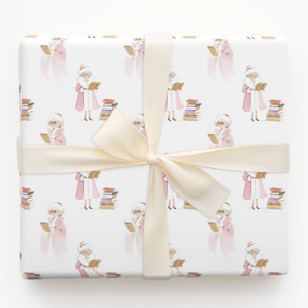 Reading Mrs Claus Gift Wrap, Book Lover Mrs Claus Wrapping Paper, Bookish Christmas Paper, Teacher Holiday Gift Wrap, Adorabl