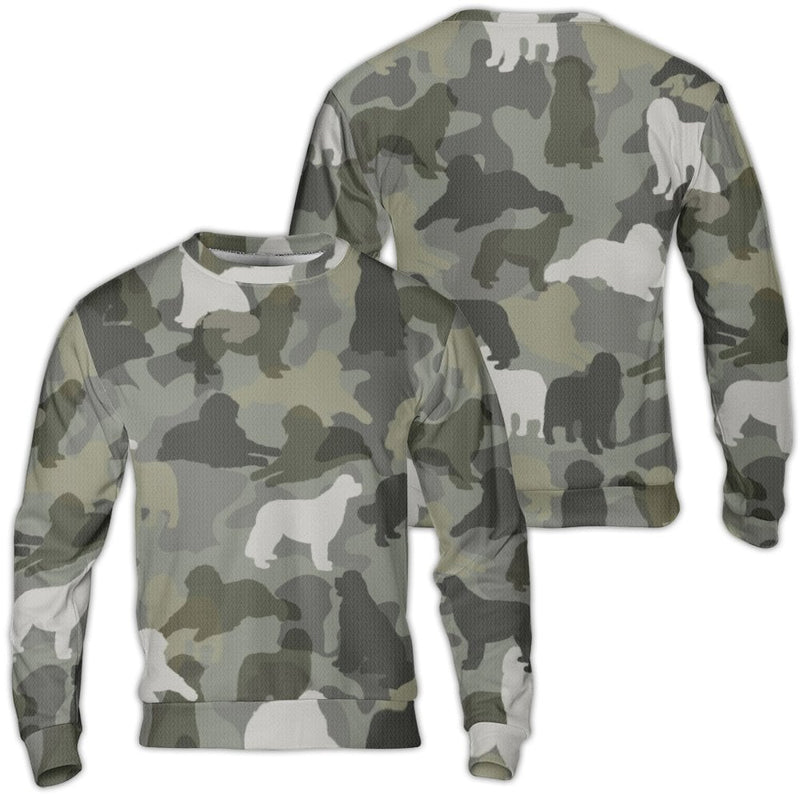 Newfie Breed Fleece Pullover, Newfoundland Dog Camo Ugly Christmas Sweater, Camouflage Hunting Holiday Crewneck Dog Lover Present