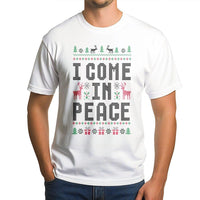 Humorous Ugly Sweater Graphic Tee, I Come in Peace Christmas T-Shirt, Quirky Xmas Holiday Shirt, Humorous Alien Christmas T-Shirt, Holiday Present