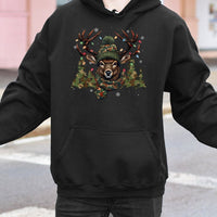 Camo Deer Winter Graphic Sweatshirt, Christmas Deer Hunting Hoodie, Festive Hunter Deer Hoodie, Camouflage Holiday Hoodie, Outdoors Present