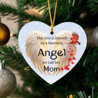 Cardinal Angel Wings Ceramic Ornament, Mom Memorial Heart Ornament, Loss of Mother Sympathy Ornament, In Loving Memory Christmas Keepsake