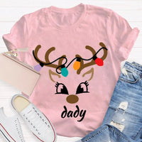 Festive Holiday Lights Antler Shirt, Personalized Christmas Deer Head T-Shirt, Custom Family Matching Xmas Graphic Tee, Present