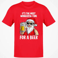 Humorous Santa Drinking Shirt, Most Wonderful Time for a Beer Christmas T-Shirt, Retro Ugly Xmas Holiday Graphic Tee, Beer Lover Present
